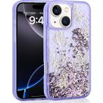 Kılıftech İphone 14 Uyumlu Kılıf Sıvılı Simli Kelebek Baskılı Şeffaf Arka Yüzey Zore Glis Silikon Kapak-Mor