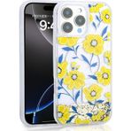 Kılıftech İphone 15 Pro Max Uyumlu Kılıf Sıvılı Simli Baskılı Şeffaf Arka Yüzey Zore Mossa Silikon Kapak-Sarı