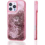 Kılıftech İphone 15 Pro Max Uyumlu Kılıf Sıvılı Simli Şeffaf Arka Yüzey Zore Keto Silikon Kapak-Pembe