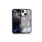 Kılıftech İphone 15 Uyumlu Kılıf Sıvılı Simli Kelebek Baskılı Şeffaf Arka Yüzey Zore Glis Silikon Kapak-Siyah