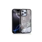 Kılıftech İphone 16 Pro Uyumlu Kılıf Sıvılı Simli Kelebek Baskılı Şeffaf Arka Yüzey Zore Glis Silikon Kapak-Si