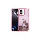 Kılıftech İphone 16 Uyumlu Kılıf Sıvılı Simli Şeffaf Arka Yüzey Zore Keto Silikon Kapak-Pembe