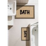 Kilim Home Punto Jüt Görünümlü Siyah Çizgili Bath Yazılı Dijital Baskılı Ikili Banyo Paspas Takımı 40X60 60X100 - Renkli