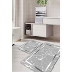Kilimteks Mermer Desenli Kaymaz Taban Yıkanabilir 2'li Set Banyo Halısı Paspas Klozet Takımı Kt-kzsd-576