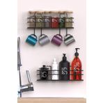 KILINÇ STORE Mutfak Rafı 2'li Set Yapışkanlı Lüks Modern Siyah Metal Baharatlık Rafı Organizer Düzenleyici