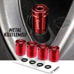 Kilitlemeli Sibop Kapağı Alyanlı Sibop Kapağı Araba Motosiklet Bisiklet Metal Sıkmalı Kırmızı 4 Lü Set