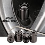 Kilitlemeli Sibop Kapağı Alyanlı Sibop Kapağı Araba Motosiklet Bisiklet Metal Sıkmalı Siyah 4 Lü Set