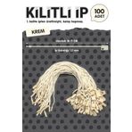 Kilitli İp Renkli Asmalı Etiket Bağlama İpi Lock String Tag Rope 100 Adet Krem-T1084