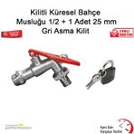Kilitli Küresel Bahçe Musluğu 1/2 + 1 Adet 25 Mm Gri Asma Kilit