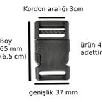 Kilitli Toka Sırt Çanta Toka Aparatı Plastik Çanta Tokası Klipsli Ayarlı Toka Geçmeli 4 Adet Kordon Aralığı 3 cm - 000-Siyah