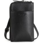 Kim Deri Cep Telefonu Çantası, Küçük Crossbody, Unisex, Cüzdanlı - Siyah