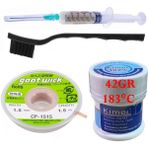 Kimei Solder Paste Kimei 183C Uyumlu Krem Lehim 42 gr Sıvı Lehim ve Flux Lehim Toplama Fırça Seti 1,5 mm 4'lü St