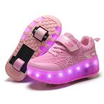 Kimigia Erkek ve kız çocuk LED ayakkabı, tekerlekli, renkli lamba, inline paten, basma düğmesi, ayarlanabilir spor, açık hava, jimnastik, koşu ayakkabısı, Pink808, 37 EU