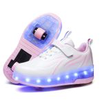 Kimigia Erkek ve kız çocuk LED ayakkabı, tekerlekli, renkli lamba, inline paten, basma düğmesi, ayarlanabilir spor, açık hava, jimnastik, koşu ayakkabısı, Pink809, 32 EU