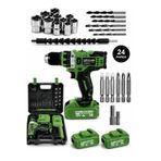 KİMMEER PLUS 12v 1.5 Ah Metal Şanzıman Çift Akülü Şarjlı 24 Parça Akülü YEŞİL Vidalama Matkap