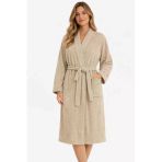 Kimono Yaka Unisex Pamuklu Tek Kişilik Bornoz Bej