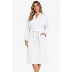Kimono Yaka Unisex Pamuklu Tek Kişilik Bornoz Beyaz