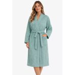 Kimono Yaka Unisex Pamuklu Tek Kişilik Bornoz Yeşil