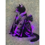 Kimonolu Kedi Pembe Led Işıklı Metal Duvar Dekoru, Japon Kedi Dekoru, Kawaii Anime Duvar Askılığı, Kedi Annesi Hediyesi, 50x40 cm (20x16 inç)