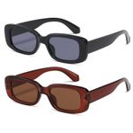 kimorn Dikdörtgen Güneş Gözlüğü Kadın Erkek Trendy Retro Moda Güneş Gözlükleri 90's Vintage UV 400 Koruma Kare Çerçeve K1200, Siyah Çerçeve Gri Lens+kahverengi Çerçeve Kahverengi Lens, One Size Fits