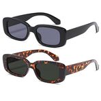 kimorn Dikdörtgen Güneş Gözlüğü Kadın Erkek Trendy Retro Moda Güneş Gözlükleri 90's Vintage UV 400 Koruma Kare Çerçeve K1200, Siyah Çerçeve Gri Lens+leopar Çerçeve Koyu Yeşil Lens, One Size Fits All