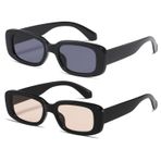 kimorn Dikdörtgen Güneş Gözlüğü Kadın Erkek Trendy Retro Moda Güneş Gözlükleri 90's Vintage UV 400 Koruma Kare Çerçeve K1200, Siyah Çerçeve Gri Lens+siyah Çerçeve Kahverengi Lens, One Size Fits All