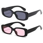 kimorn Dikdörtgen Güneş Gözlüğü Kadın Erkek Trendy Retro Moda Güneş Gözlükleri 90's Vintage UV 400 Koruma Kare Çerçeve K1200, Siyah Çerçeve Gri Lens+siyah Çerçeve Pembe Lens, One Size Fits All