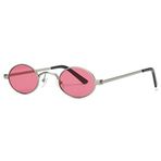 Kimorn Güneş Gözlüğü Küçük Yuvarlak Metal Çerçeve Oval Şeker Renkleri Üniseks Güneş Gözlüğü K0577, Gümüş ve kırmızı, One Size Fits All