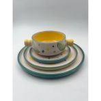 Kimya Ceramics Handmade Seramik Tabak Seti Ve Kase(Limon Desenli) - 4' lü
