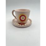 Kimya Ceramics Handmade Seramik Türk Kahvesi Fincanı(Kırmızı Nazar Boncuklu) - 50 ml