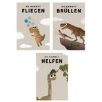 Kindermut Onay resimleri | 3'lü set DIN A4 poster seti | çocuk odası posteri | bebek odası dekorasyonu | duvar posteri birinci sınıf (dinozor hayvanları onaylama cesareti) | çocuklar için onay