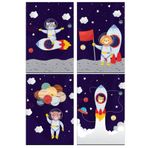 Kindermut Uzay onayı resimleri | 4'lü set DIN A4 poster seti | çocuk odası posteri | bebek odası dekorasyonu | duvar posteri birinci sınıf (astronot posteri, hayvan astronotları, roketler ve