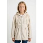 Kinderos Fermuarlı Kapüşonlu Kız Çocuk Peluş Mont - 26K 1870 - Krem - 11 Yaş