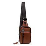 Kindfox Hakiki (Gerçek) Deri Çok Bölmeli Unisex Kulaklık Çıkışlı Mini Bodybag | Omuz Çantası | Çapraz Çanta (Taba)