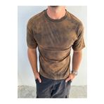 King Brothers Oversize Basic Tshirt Kahverengi Yıkamalı Kalıp Düz Tişört Kalın Kumaş