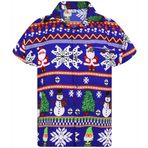 King Kameha Erkekler için Hawai Gömleği Şık Günlük Düğmeli Çok Yüksek Sesli Kısa Kollu Üniseks Noel Sınırı Ren Geyiği Baskıları, Christmas Rows Blue, M