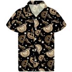 King Kameha Funky Hawaii gömleği, erkek, kısa kollu, ön cep, Hawaii baskısı, cadılar bayramı, kabak, korku, eğlenceli balkabağı baskıları, Sepya Balkabağı Şapkası, XL