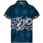 King Kameha Funky Hawaii Kısa Kol Baskılı Çiçekli Ön Cepli Petrol Yeşili Erkek Gömlek