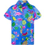 King Kameha Funky Hawaii Kısa Kol Baskılı Flamingo Kavun Çivit Mavisi Erkek Gömlek