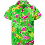 King Kameha Funky Hawaii Kısa Kol Baskılı Flamingo Kavun Yeşili Erkek Gömlek
