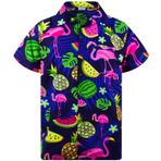 King Kameha Funky Hawaii Kısa Kol Baskılı Flamingo Melone Eflatun Mavi Erkek Gömlek