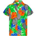 King Kameha Funky Hawaii Kısa Kol Ön Cepli Baskılı Ananas Hibiskus Gölge Yeşil Erkek Gömlek