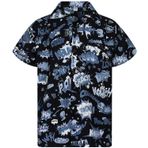 King Kameha Funky Hawaii Kısa Kol Ön Cepli Boom Bang Monoschwarz Erkek Gömlek