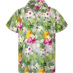 King Kameha Funky Hawaii Kısa Kol Ön Cepli Çiçek Baskılı Pineapple Flowers Gri Erkek Gömlek