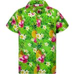 King Kameha Funky Hawaii Kısa Kol Ön Cepli Çiçek Baskılı Pineapple Flowers Yeşil Erkek Gömlek