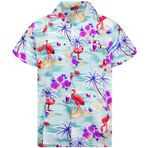 King Kameha Funky Hawaii Kısa Kol Ön Cepli Flamingos Çiçek Palmiye Nane Yeşili Erkek Gömlek