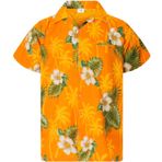 King Kameha Funky Hawaii Kısa Kol Ön Cepli Flower Design Sarı Erkek Gömlek