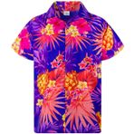 King Kameha Funky Hawaii Kısa Kol Ön Cepli Palmiye Çiçekli Lacivert Erkek Gömlek