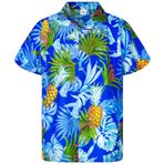 King Kameha Funky Hawaii Kısa Kol Ön Cepli Palmiye Çiçekli Mavi Pineapple Leaves Blue Erkek Gömlek