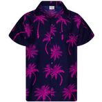 King Kameha Funky Hawaii Kısa Kol Ön Cepli Palmiye Lacivert Pembe Erkek Gömlek